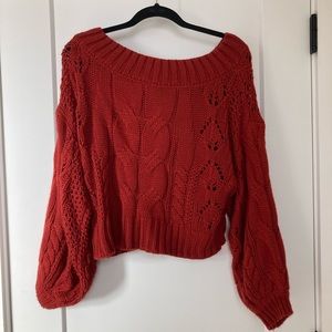Cropped off the shoulder burgundy red knit Sweater SzM
